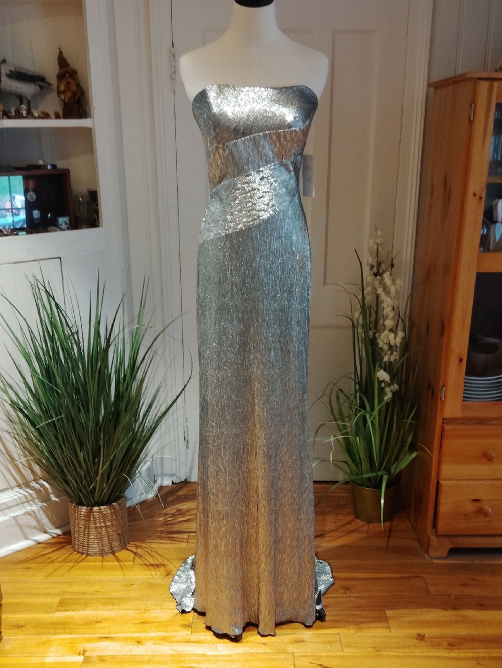 Rene Ruiz Metallic Strapless Gown
